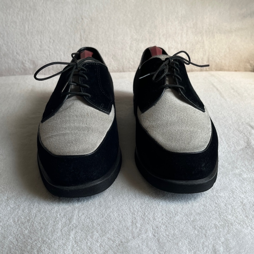Hush Puppies Suede Oxfords, Black & Cream White, Size 9